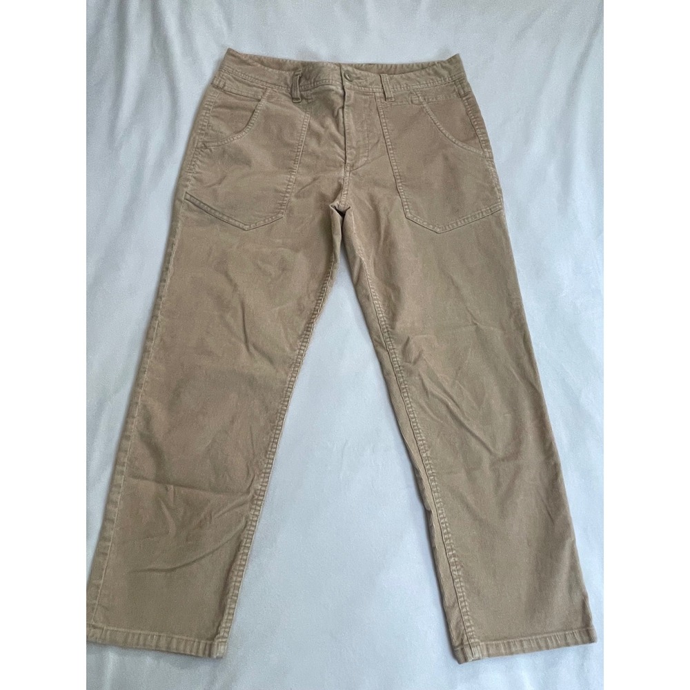 London Jean Tan Corduroy Straight Leg Pants Womens 8 Khaki Patch Pocket Cotton